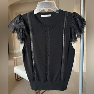 Alice + Olivia Black Ruffle Sleeve Blouse